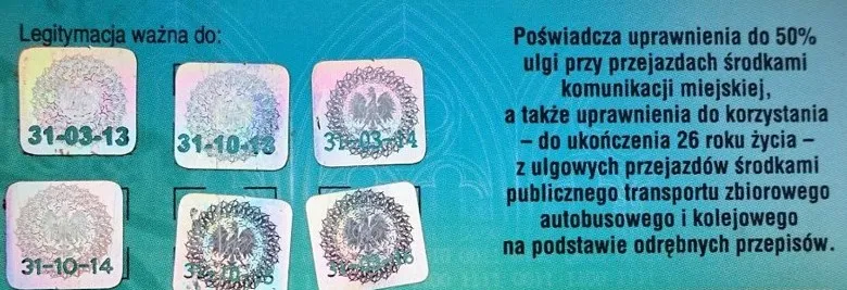 legitymacja szkolna i studencka w pociągu