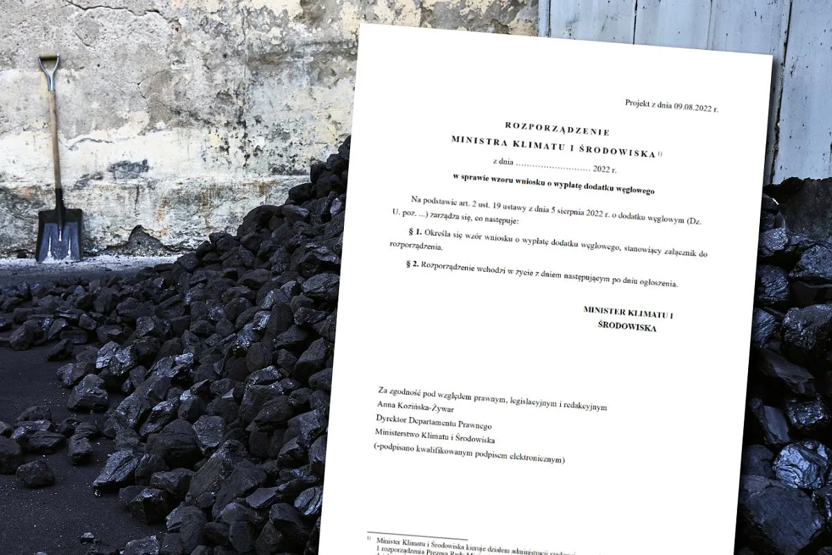 Rozporządzenie Ministra Klimatu i Środowiska w sprawie wzoru wniosku o wypłatę dodatku węglowego. Dofinansowanie do węgla dla kogo?