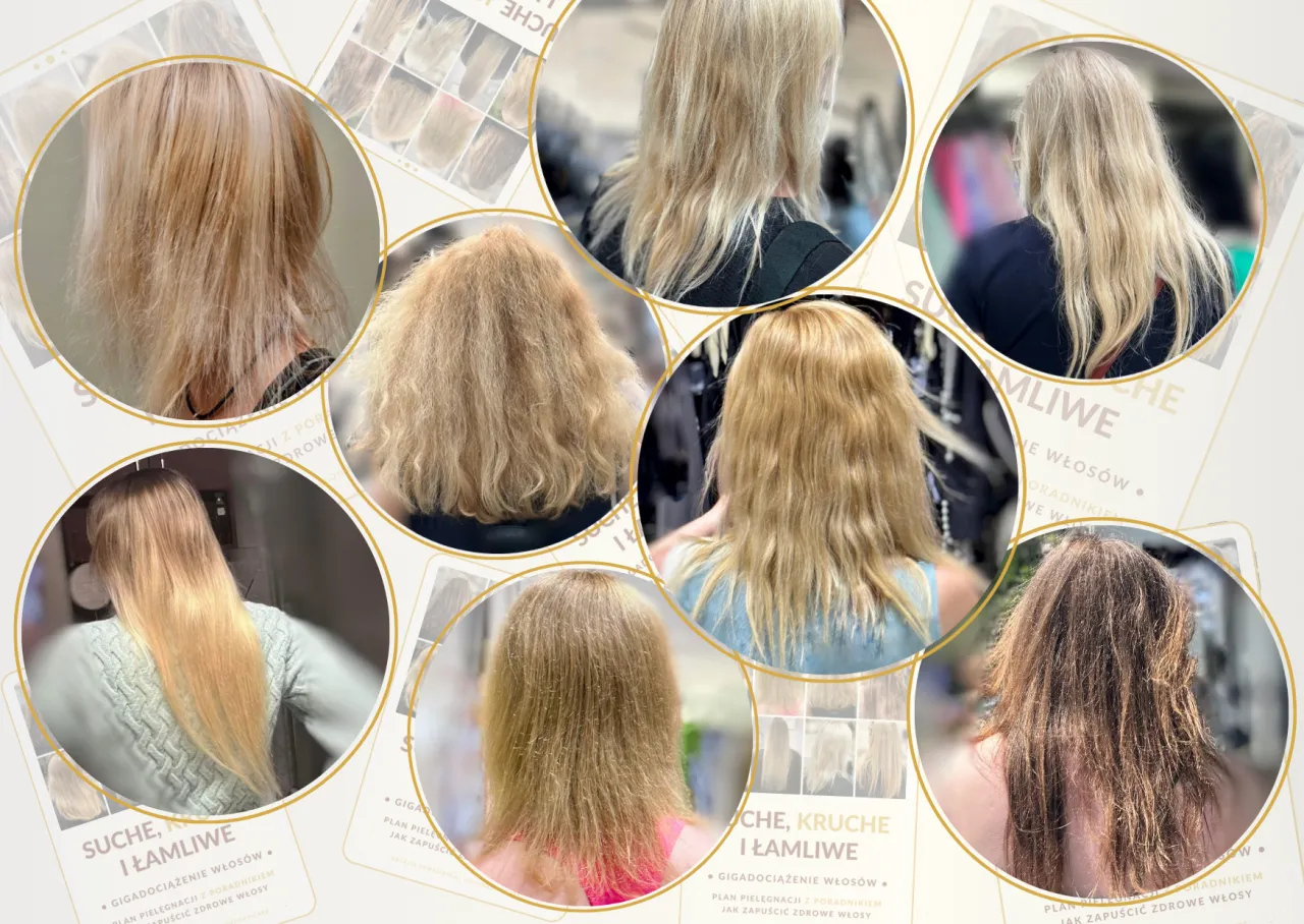 Spalone włosy od prostownicy przed i po regeneracji