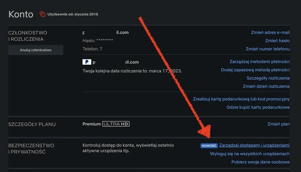 Netflix strona konto zarządzanie urządzeniami