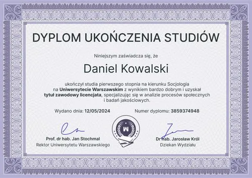 Przykłady dyplomów studiów wyższych w Polsce