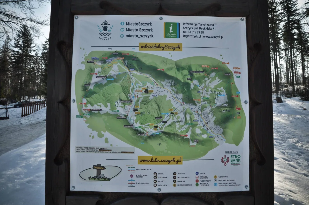 mapa szlak&oacute;w Skrzyczne Szczyrk zielony niebieski