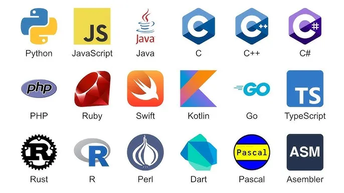 ikony języków programowania JavaScript Python Java