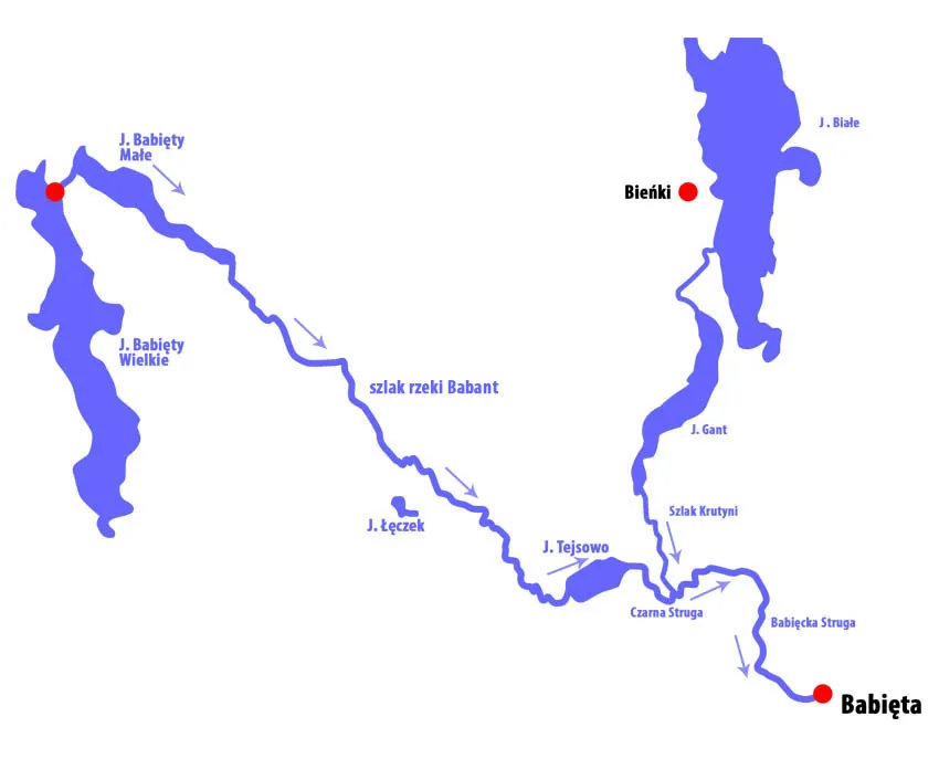 Mapa szlaków kajakowych Mazury