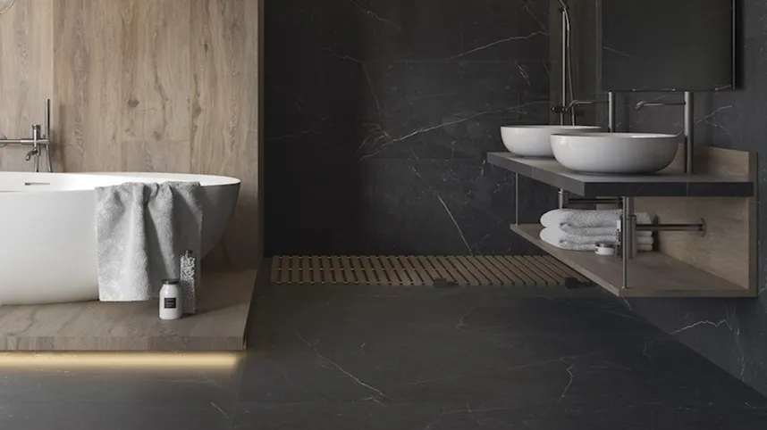 grafitowe płytki z kontrastową fugą