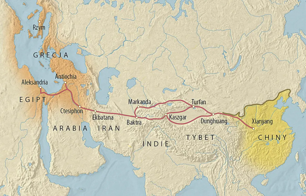 historyczna mapa jedwabnego szlaku