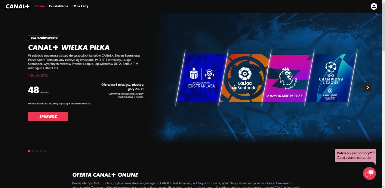 CANAL+ Online aplikacja streaming Liga Mistrzów