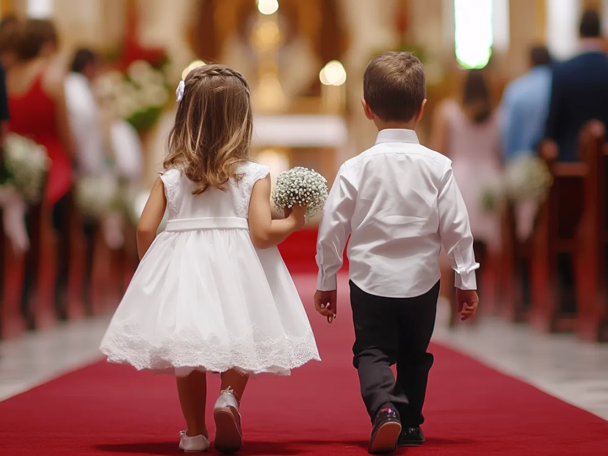 dzieci niosące obrączki w kościele