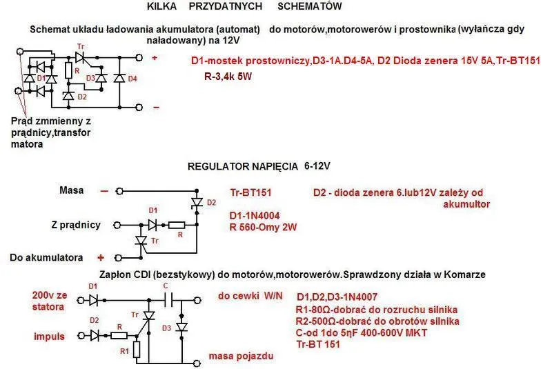 Ładowanie akumulatora motocyklowego schemat