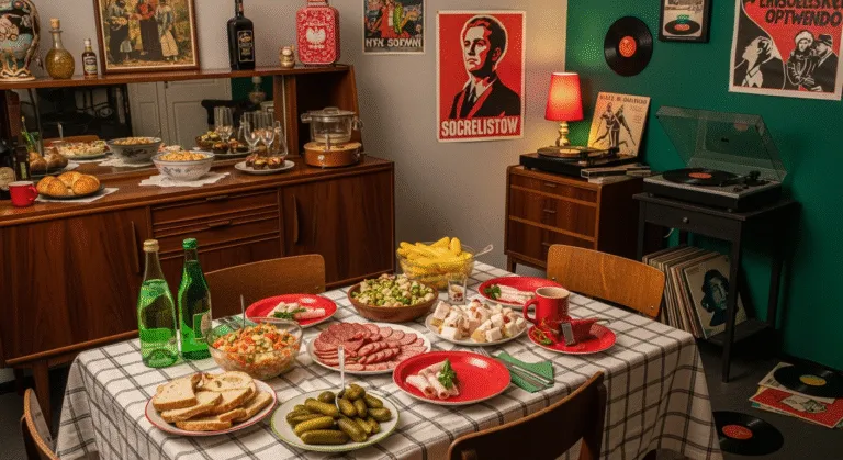 Stół na prywatkę w PRL, zimna płyta lata 80