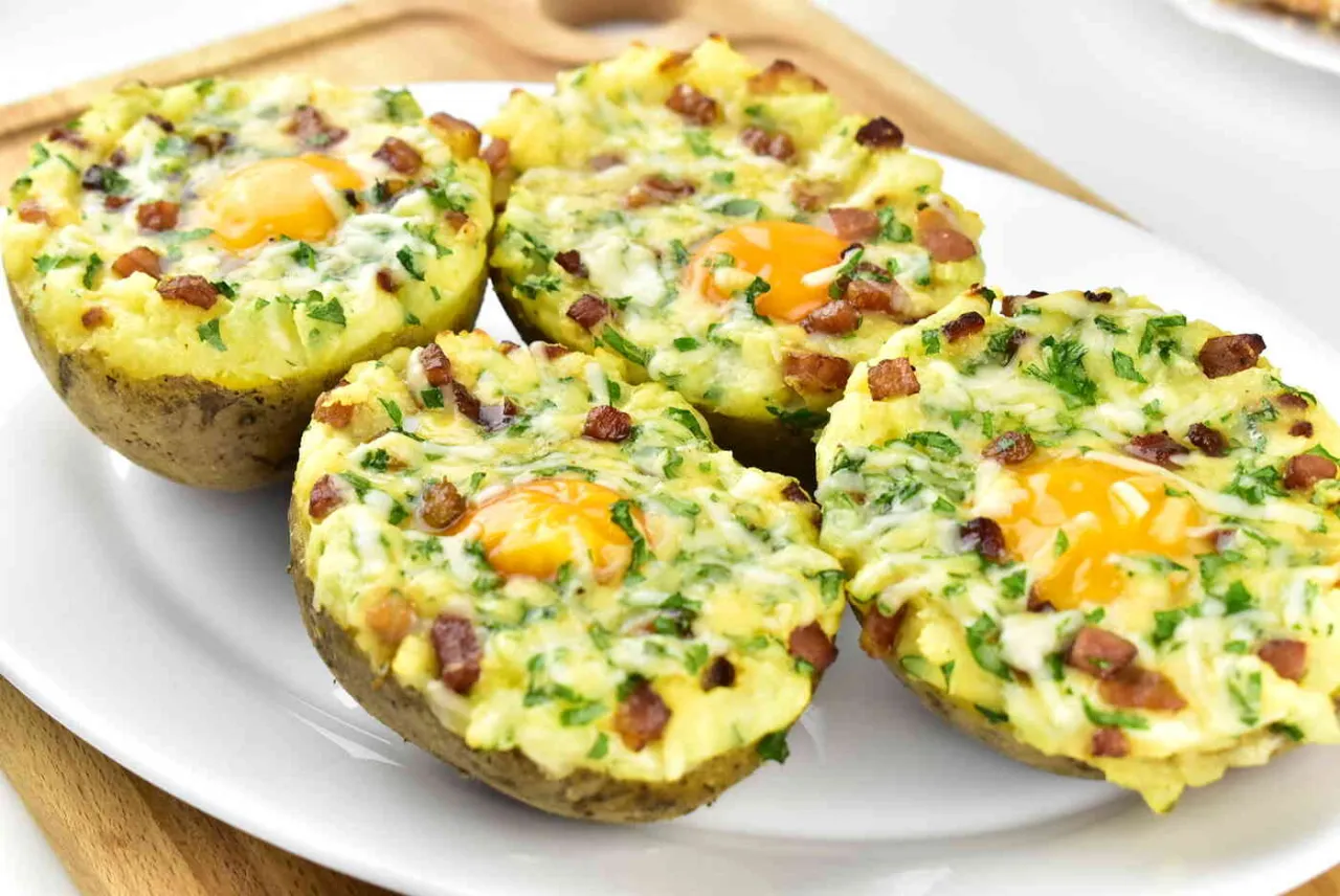 pokrojone ziemniaki cebula jajka śmietana