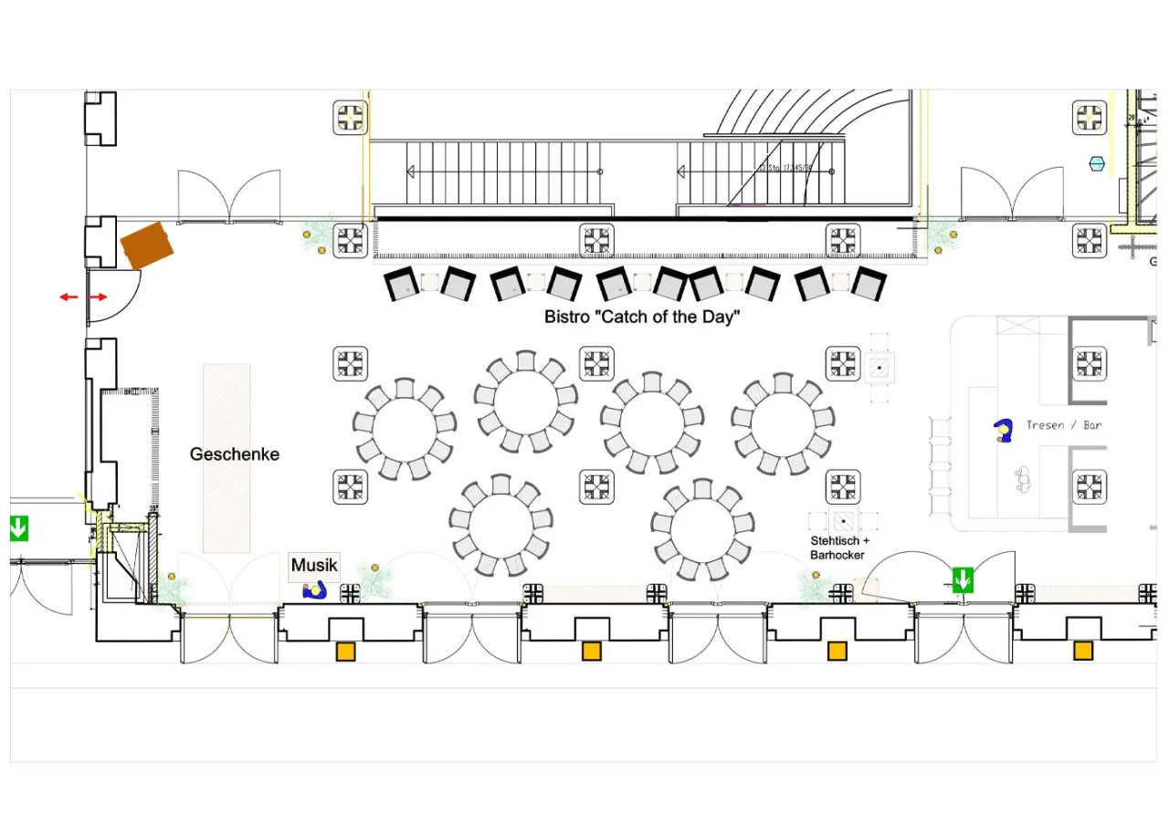 Gastronomie Grundriss mit Tischen und St&uuml;hlen