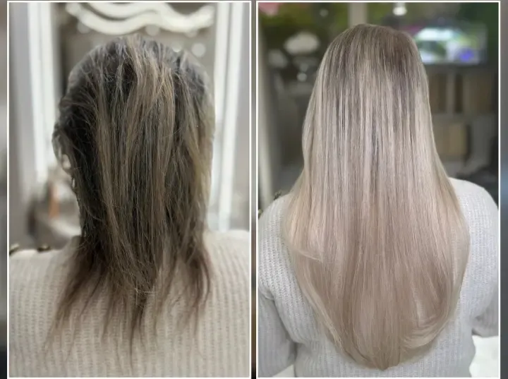 Profesjonalne zabiegi na zniszczone włosy przed i po