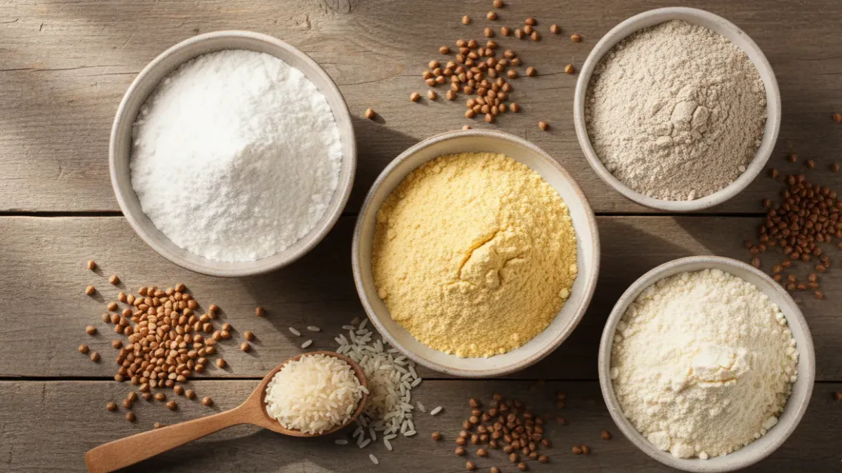 r&oacute;żne rodzaje mąki w miseczkach