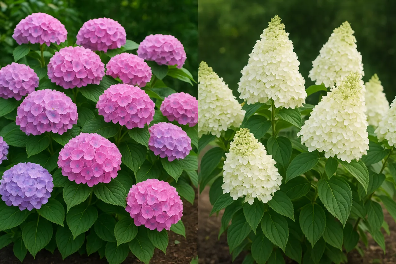 hortensja bukietowa wiosną i jesienią por&oacute;wnanie