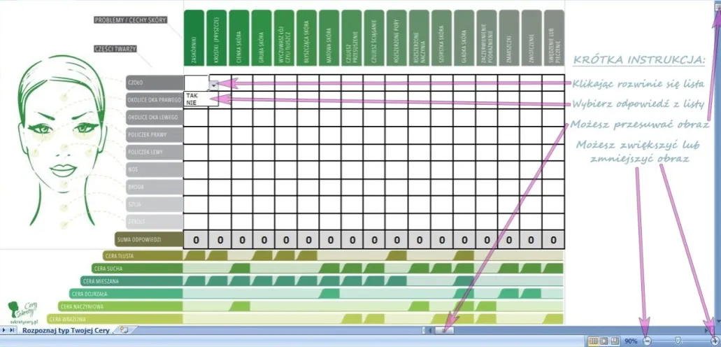 Różne typy cery schemat
