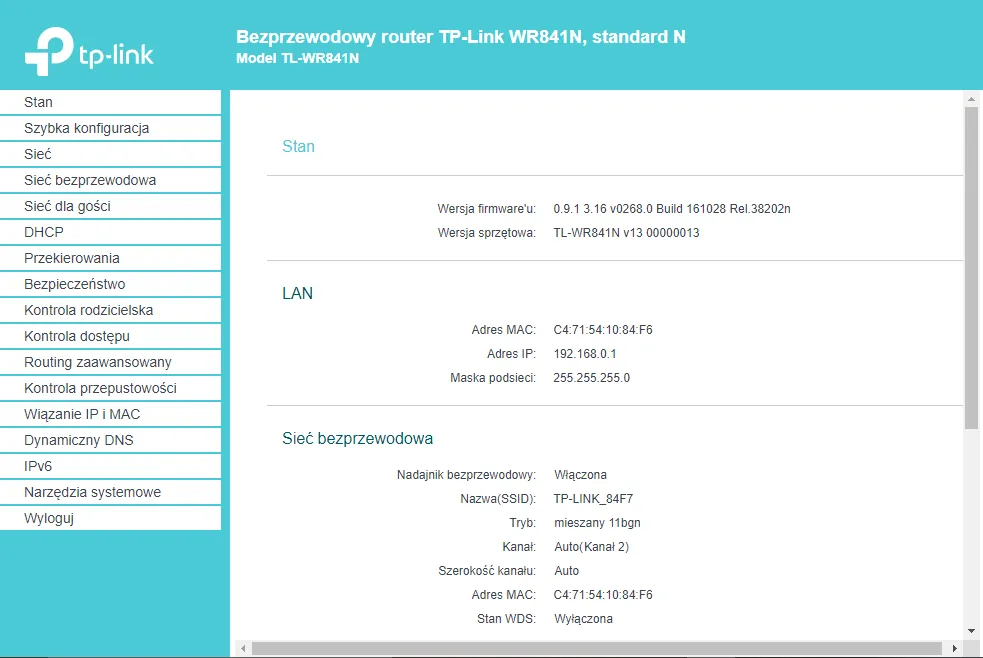 Panel administracyjny routera TP-Link FunBox