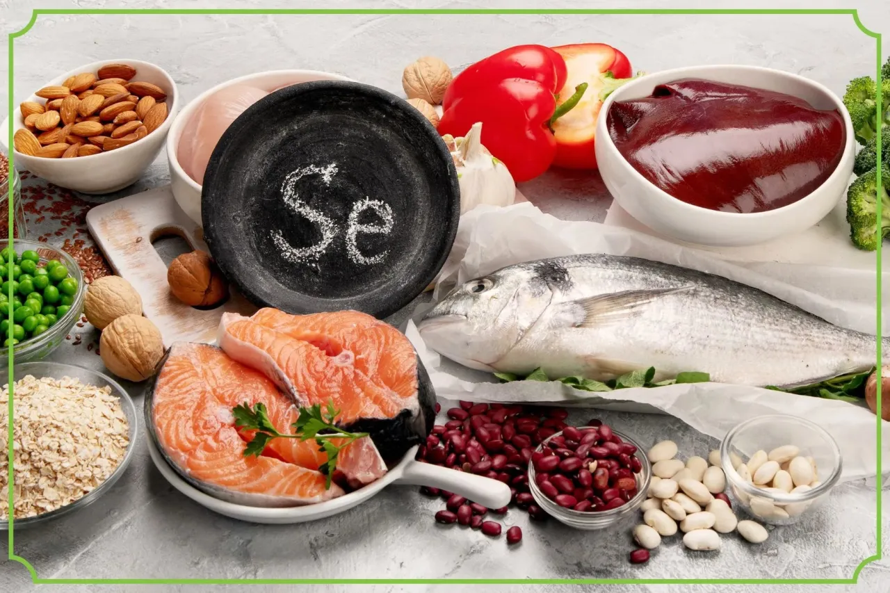Produkty bogate w selen: łosoś, ryba morska, wątróbka, orzechy, migdały, fasola, brokuły, czosnek, papryka.