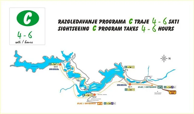 Mapa tras Parku Narodowego Jezior Plitwickich