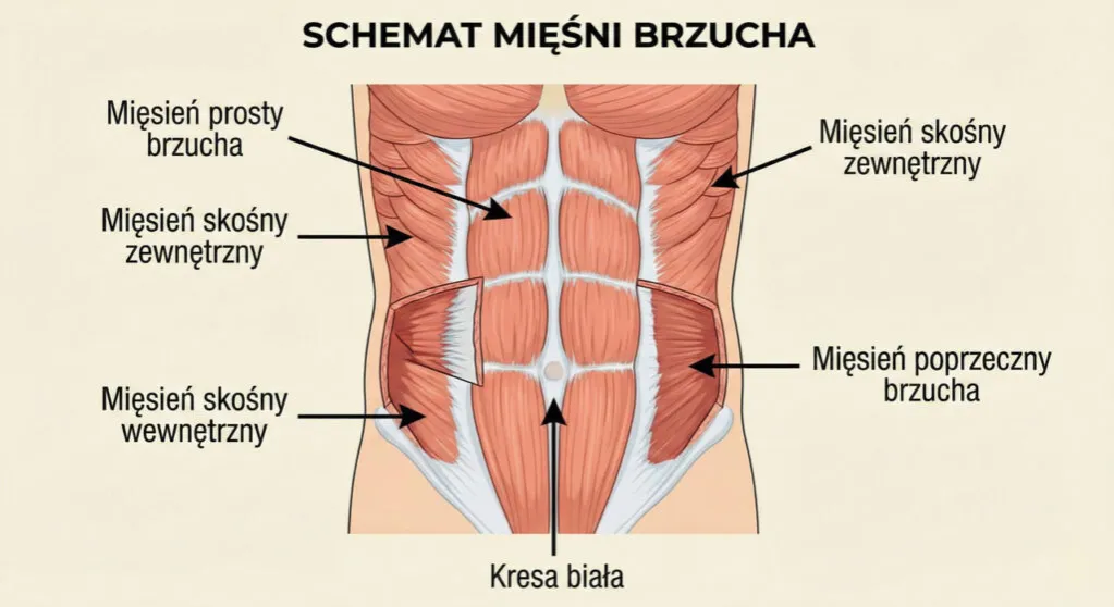 Anatomia mięśni brzucha schemat
