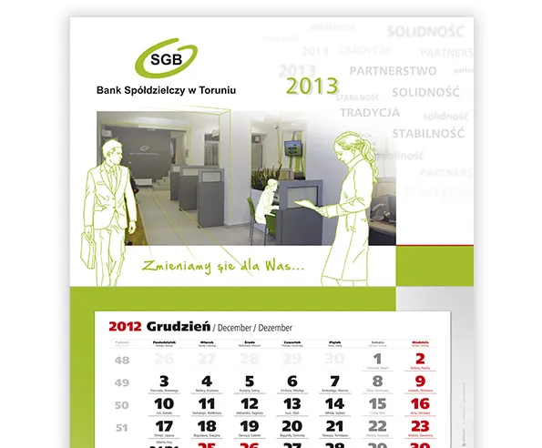 kalendarz z ikoną banku i danymi finansowymi