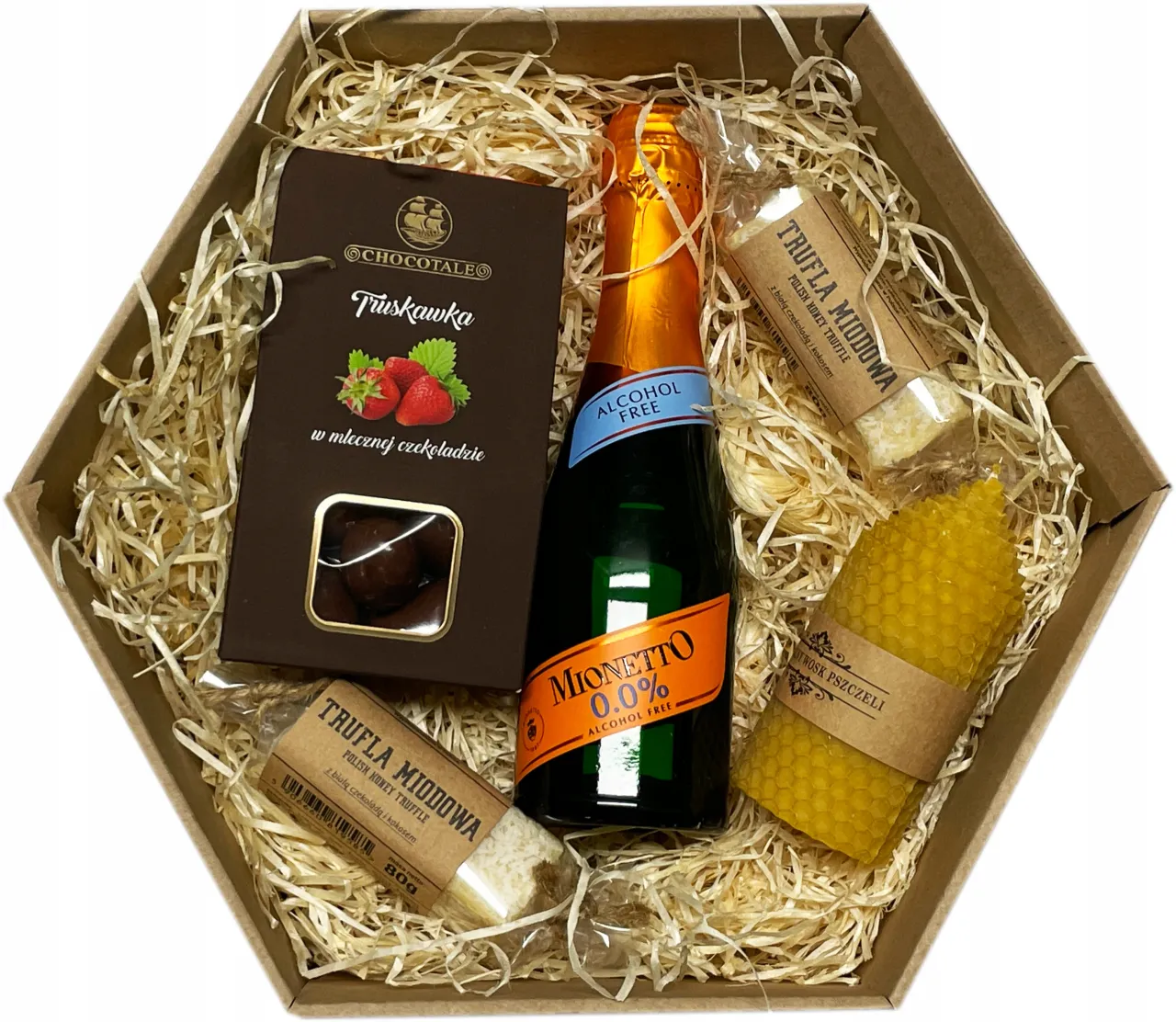 zestaw prezentowy wino i słodycze pudełko