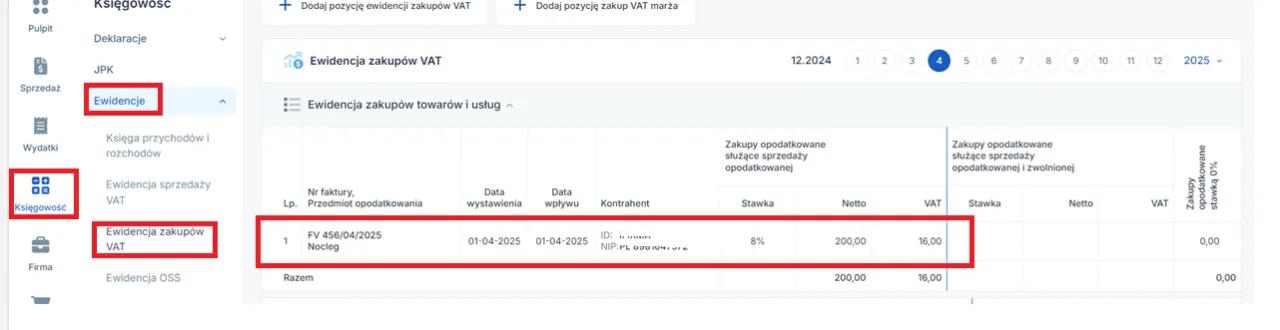 Usługi dodatkowe hotel VAT