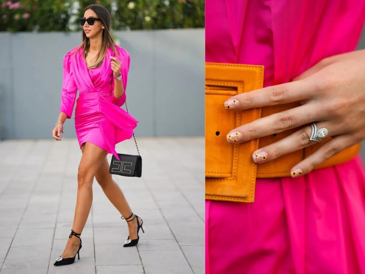 paznokcie nude beż french milky nails do fuksjowej sukienki