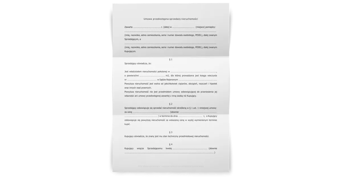 umowa przedwstępna sprzedaży nieruchomości wz&oacute;r