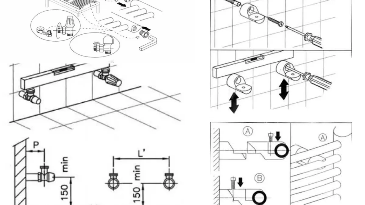 schemat montażu grzejnika odległości od podłogi parapetu