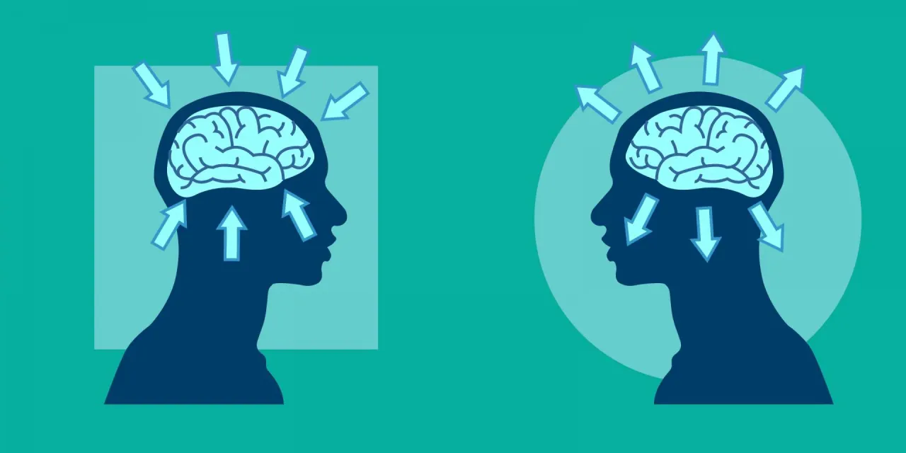 Osoba zastanawiająca się nad różnicą między zaburzeniem osobowości a chorobą psychiczną, z tłem symbolizującym mózg i emocje