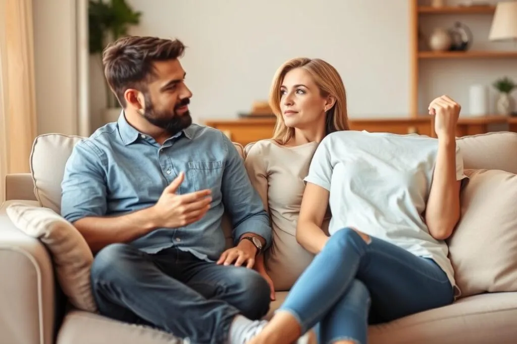 para rozmawiająca na kanapie, bliskość emocjonalna, intymność
