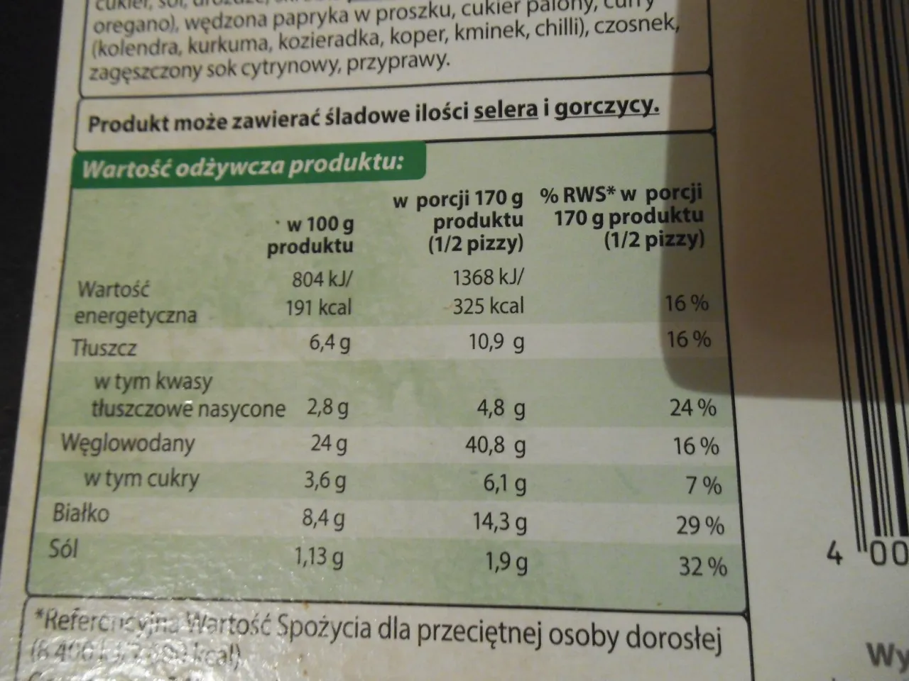 Tabela wartości odżywczych pizza mrożona por&oacute;wnanie