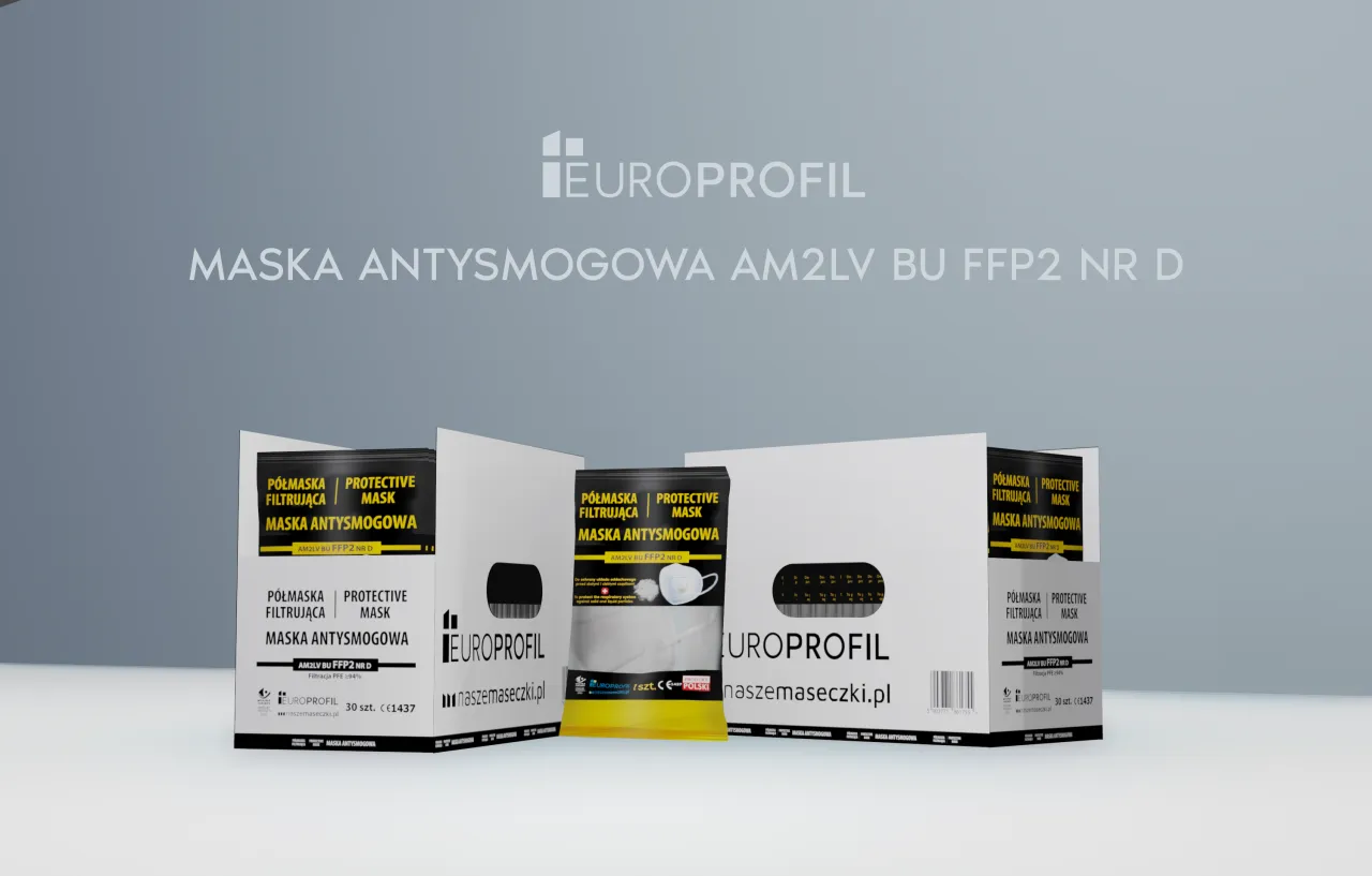 P&oacute;łmaski filtrujące AM2LV BU FFP2 NR D od Europrofil. Czy maseczki chronią przed smogiem? Tak, te maski zapewniają filtrację PFE &ge;94%.