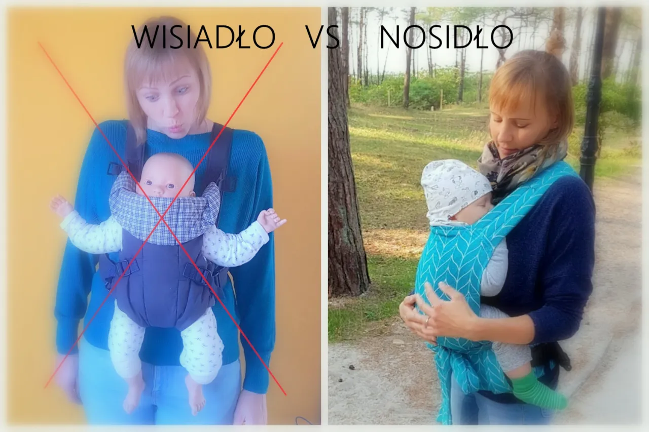 nieergonomiczne nosidełko wisiadło vs ergonomiczne