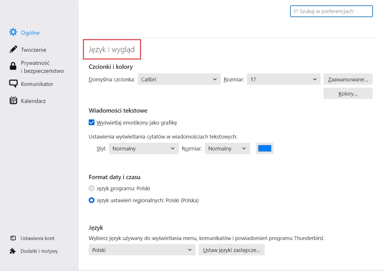 Firefox ustawienia języka interfejsu