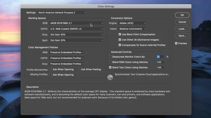 Adobe Photoshop Convert to Profile screenshot