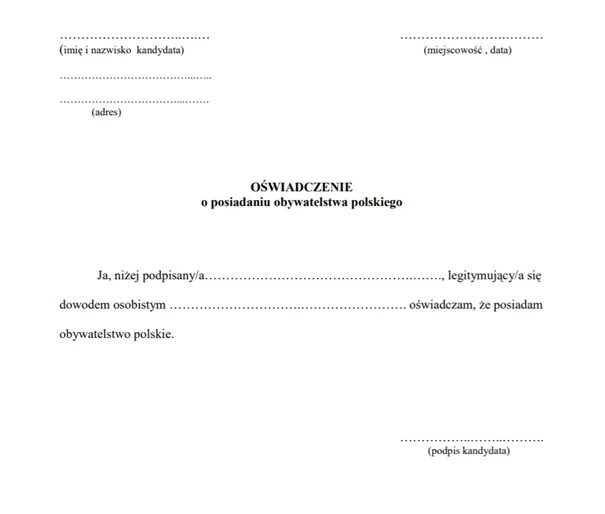 dokumenty formalne oświadczenie