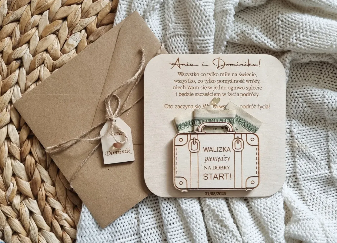 Elegancka kartka ślubna z pieniędzmi w kopercie