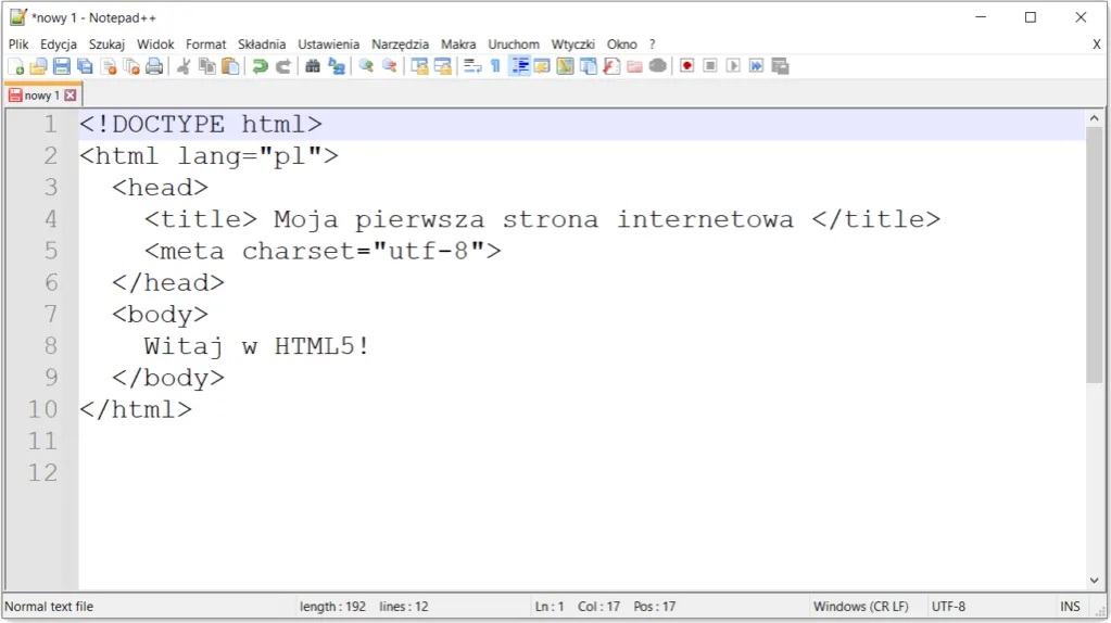 Prosta strona html w przeglądarce