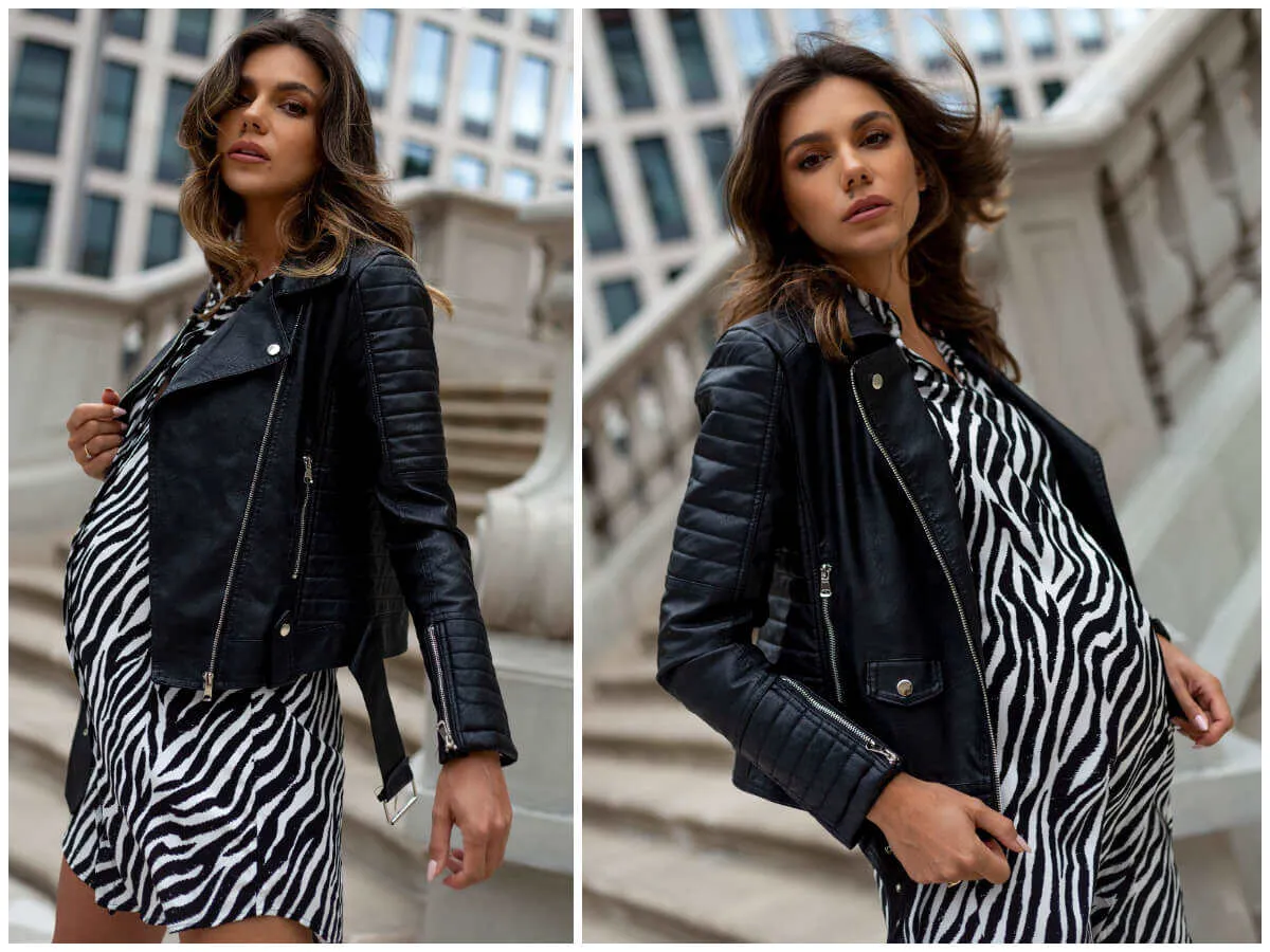 ramoneska ze zwiewną sukienką stylizacje