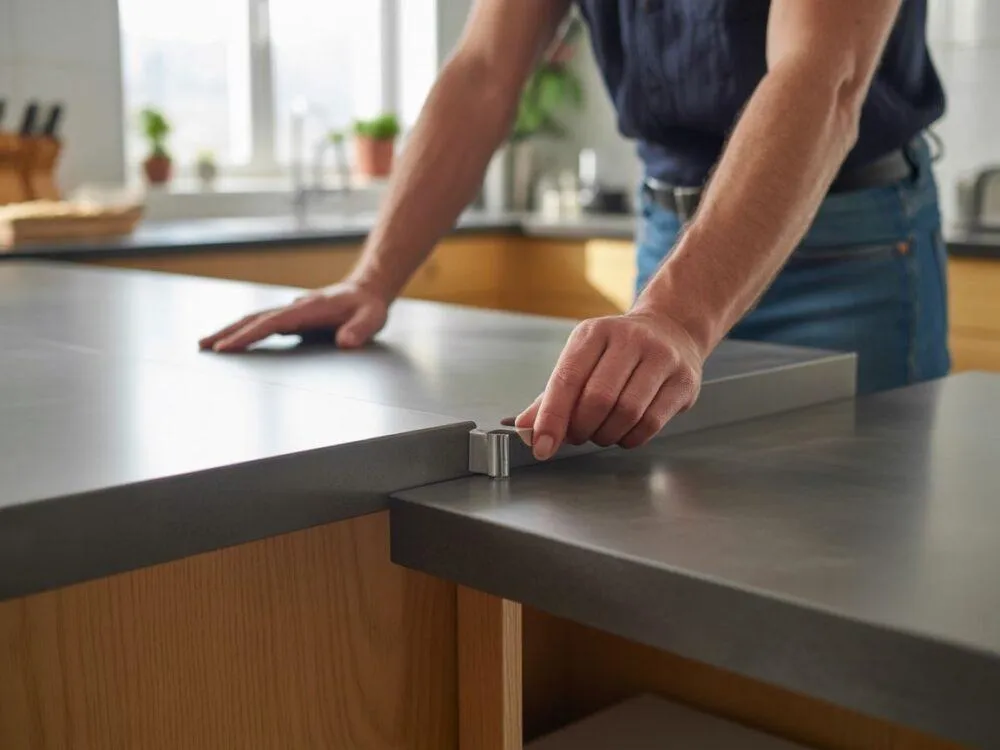 łączenie blatów kuchennych narożnik bezlistwowo z listwą