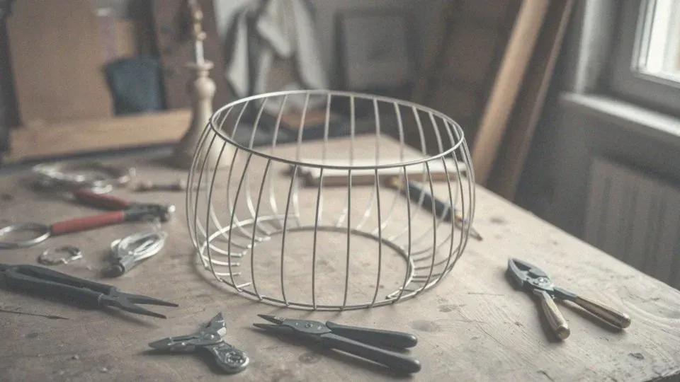 materiały i narzędzia do abażuru DIY, stelaż abażuru, tkaniny na abażur