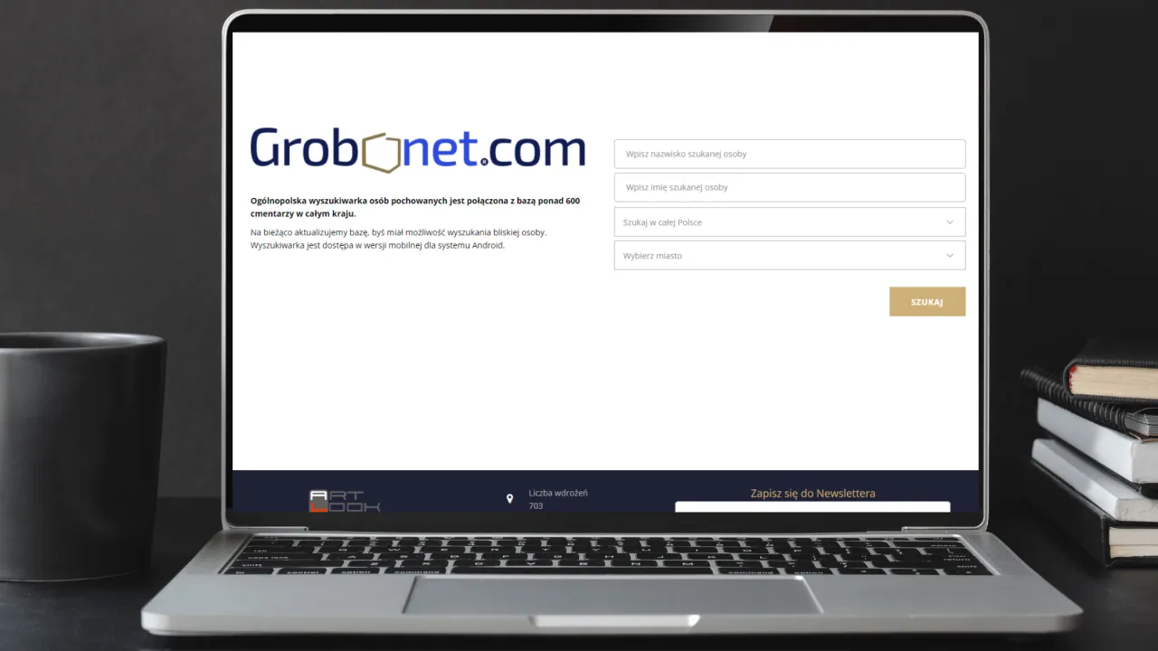 Ekran komputera z otwartą stroną Grobonet Warszawa