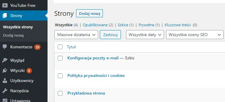 WordPress dodaj nową stronę