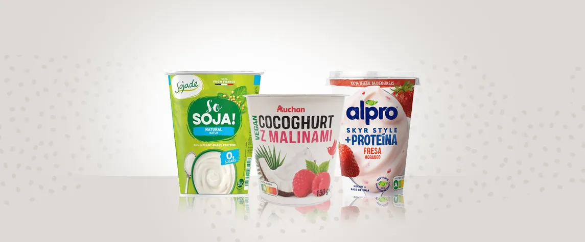 r&oacute;żne rodzaje jogurt&oacute;w roślinnych