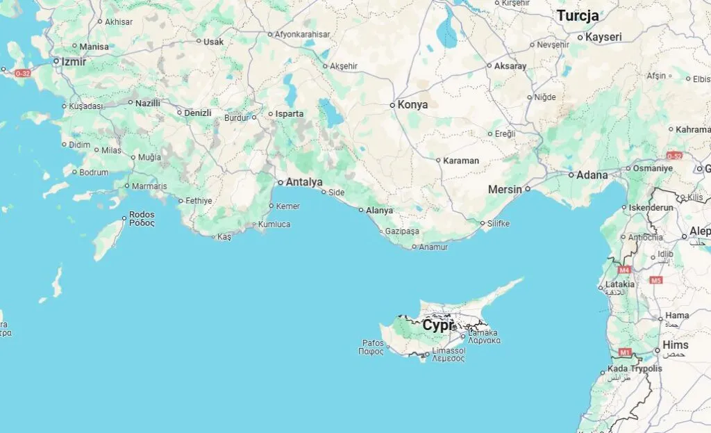 Mapa polityczna Cypr położenie wschodnie Morze Śr&oacute;dziemne