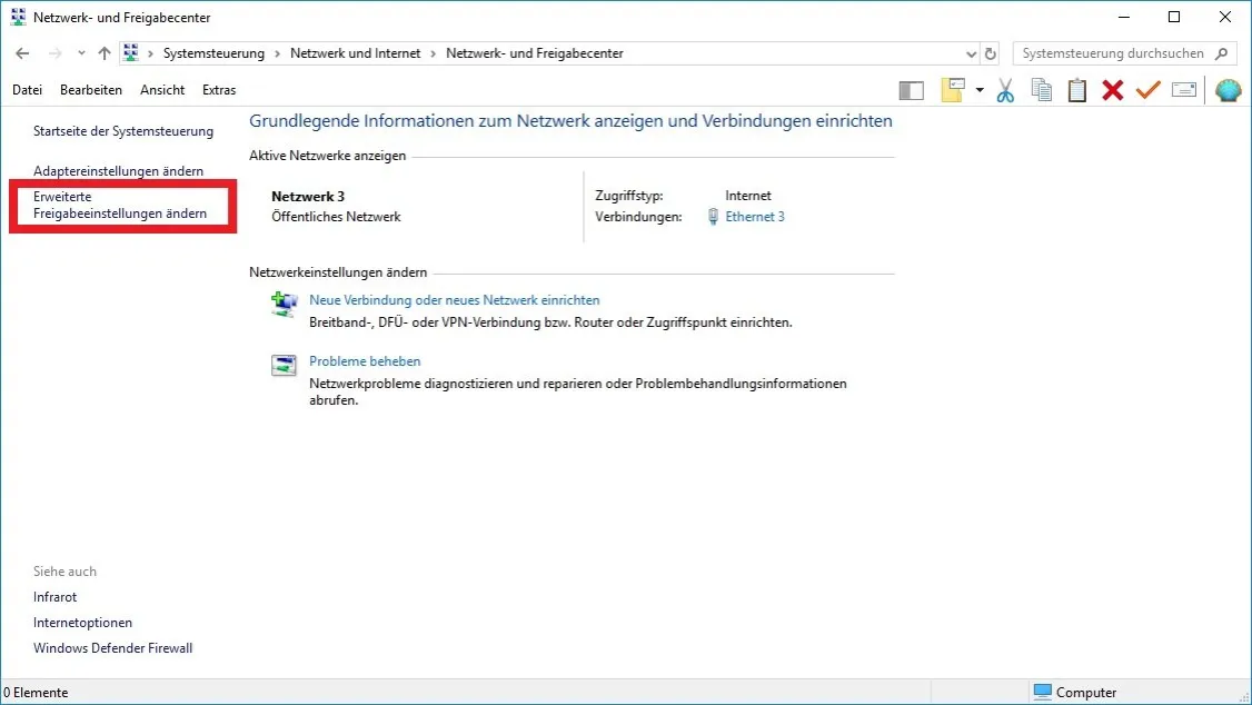 Windows erweiterte Freigabeeinstellungen Netzwerkerkennung