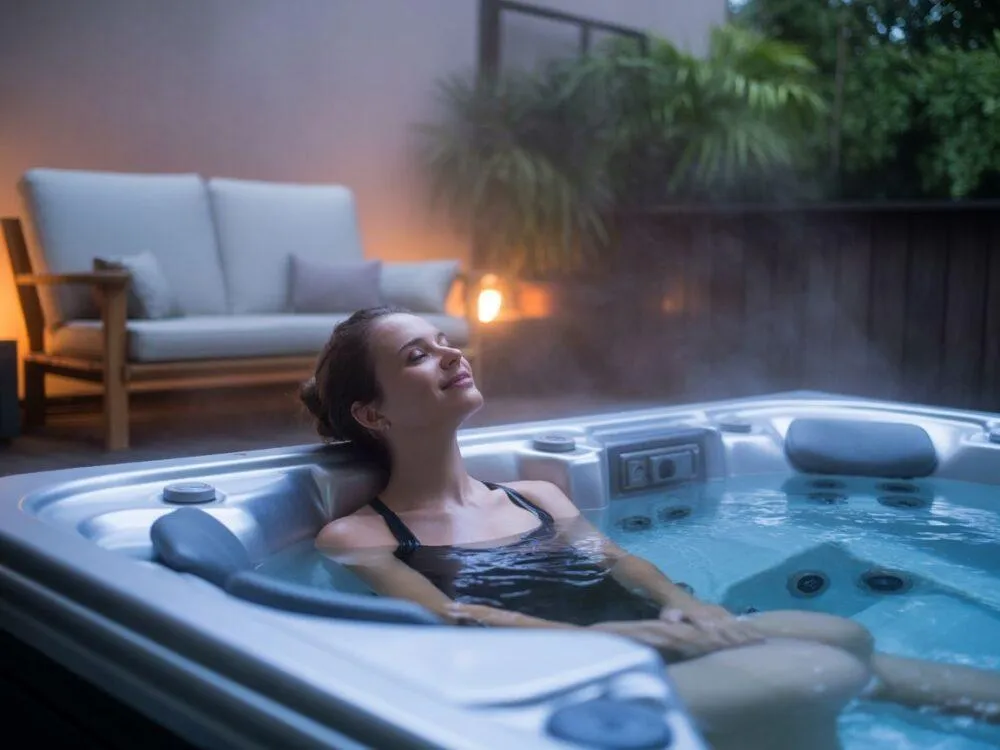 Osoba przygotowująca się do jacuzzi z ręcznikiem i klapkami