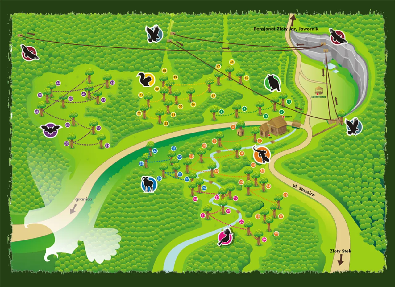 Mapa parków linowych Śląsk dla dzieci